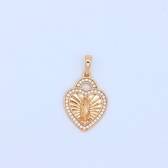 "Religious Rose Gold Heart Pendant with Virgin Mary and Crystals, XPPT1273 - Picture 11 of 13